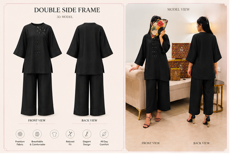 Midnight Black Mandarin Silk Set (2-Piece)