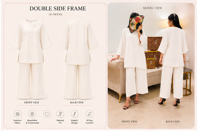 Ivory Cream Mandarin Silk Set (2-Piece)