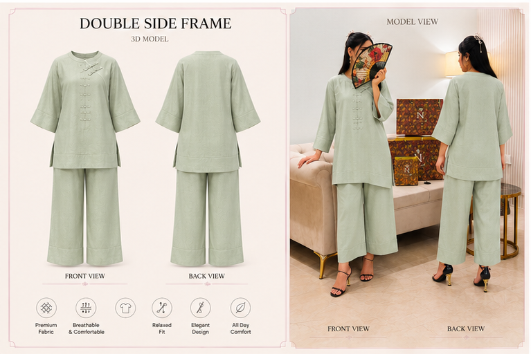 Rose Lavender Mandarin Silk Set (2-Piece)