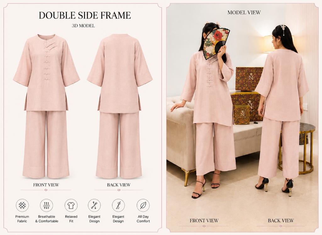 Blush Pink Mandarin Silk Set (2-Piece)