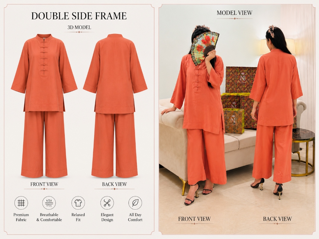 Terracotta Orange Mandarin Silk Set (2-Piece)